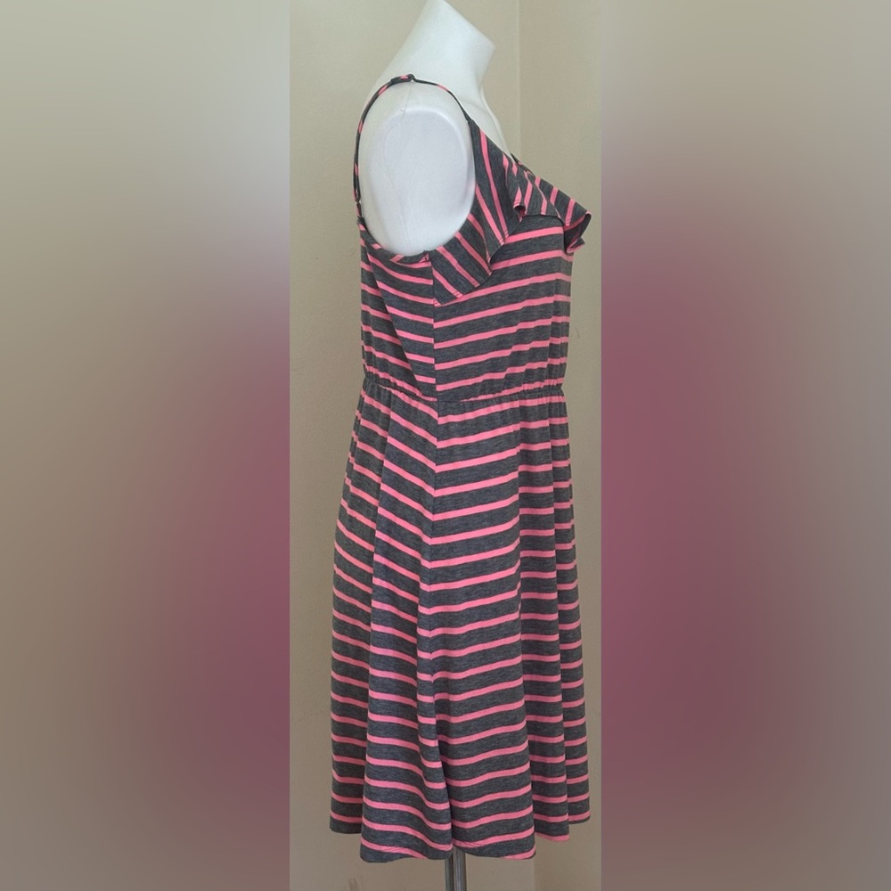 MOSSIMO Gray & Pink Striped Adjustable Straps Elastic Waist T Shirt Dress Sz L - Picture 5 of 13